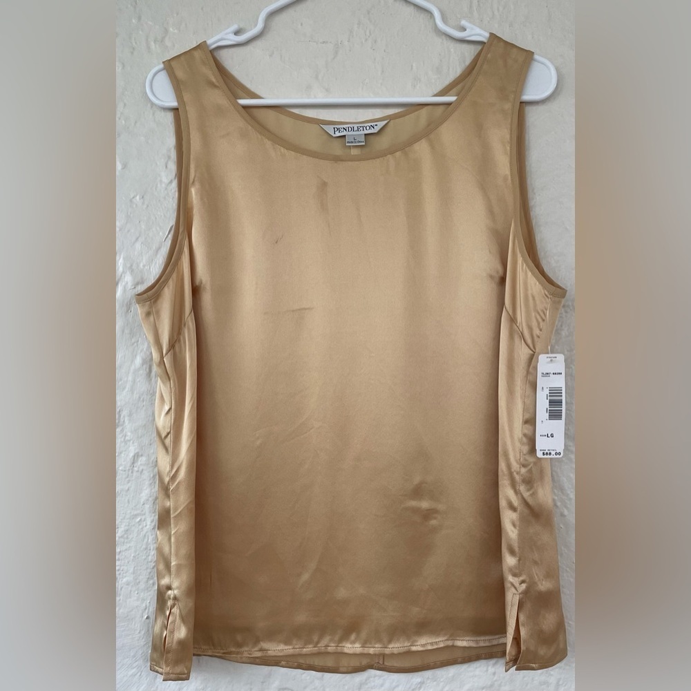 NWT Pendleton crew neck bronze/gold wide strap fully lined 100% silk tank;  L